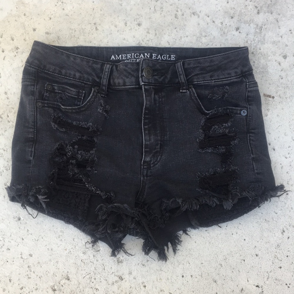 Black denim shorts